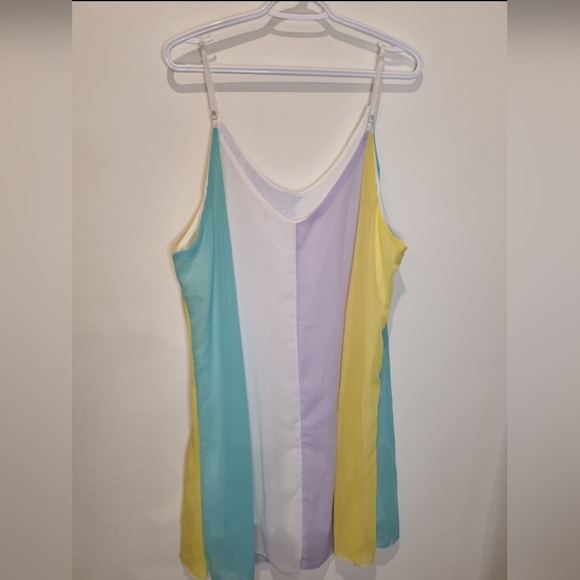 Pastel rainbow spaghetti strap dress size L - Picture 1 of 4